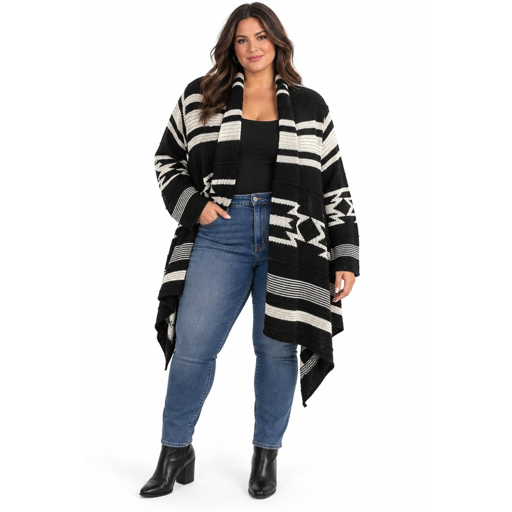 Y2K Lauren Jeans Co Ralph Lauren Southwestern Cardigan Black White 3X